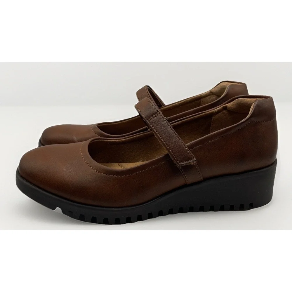 Euro Soft Dalilah Mary Jane Flats Women's Brown Leather Wedge Size‎ 6.5 M